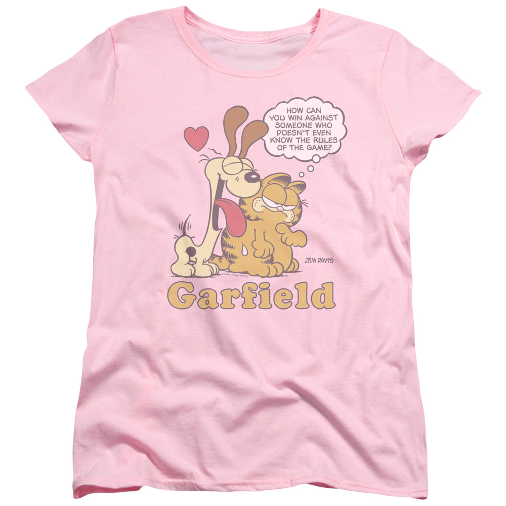 GARFIELD/CANT WIN - S/S WOMENS TEE - PINK