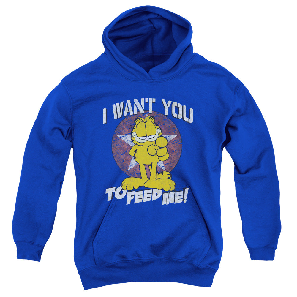 GARFIELD/I WANT YOU - YOUTH PULLOVER HOODIE - ROYAL BLUE