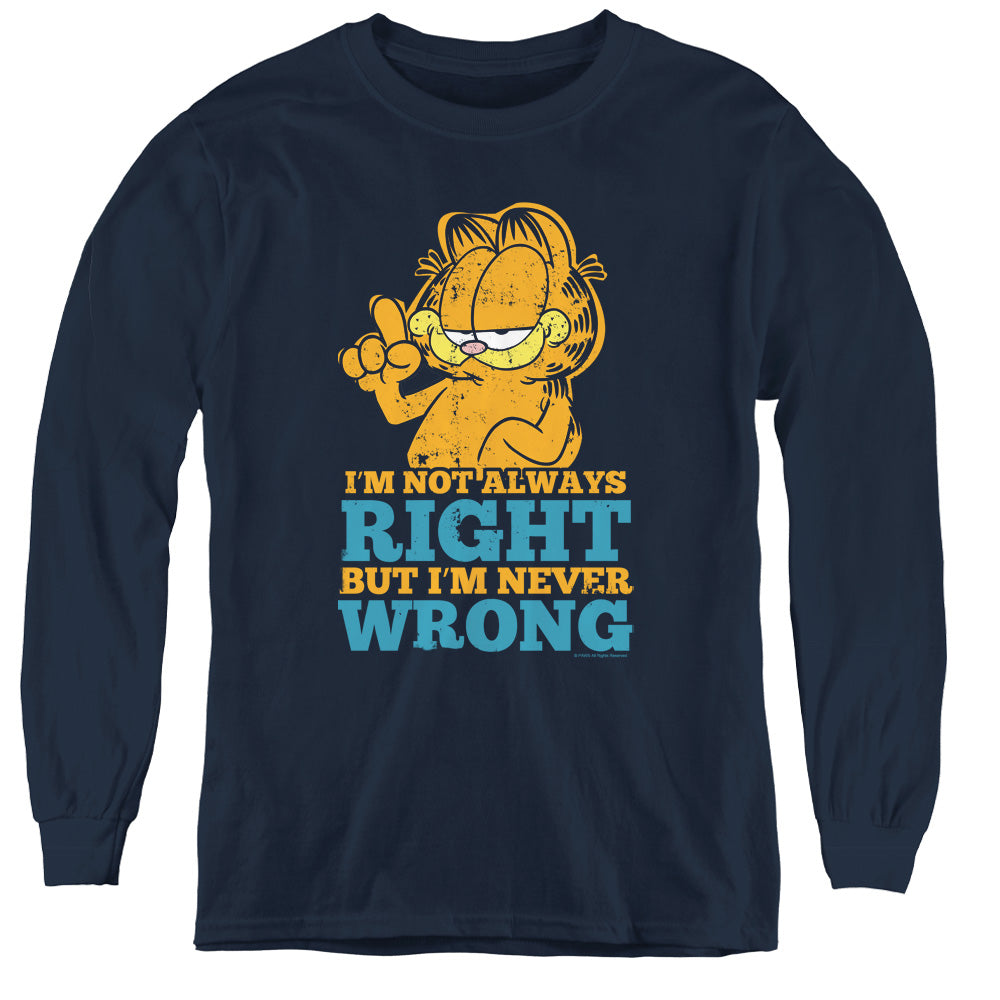 GARFIELD/NEVER WRONG - YOUTH LONG SLEEVE TEE - NAVY