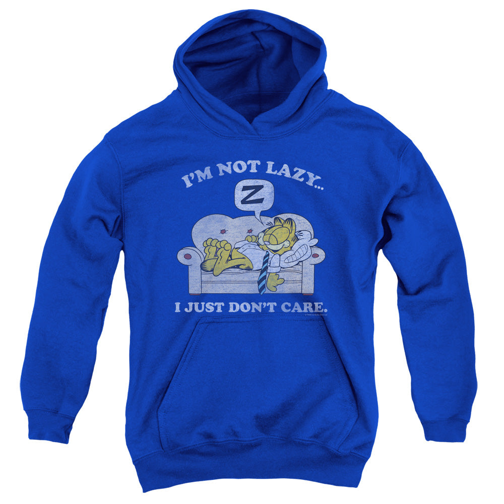 GARFIELD/NOT LAZY - YOUTH PULLOVER HOODIE - ROYAL BLUE