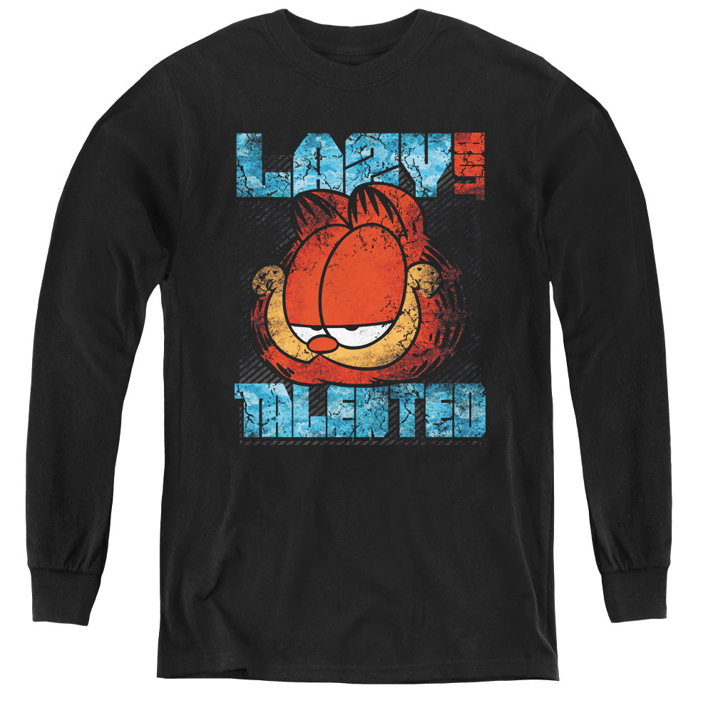 GARFIELD/LAZY BUT TALENTED DISTRESSED - YOUTH LONG SLEEVE TEE - BLACK