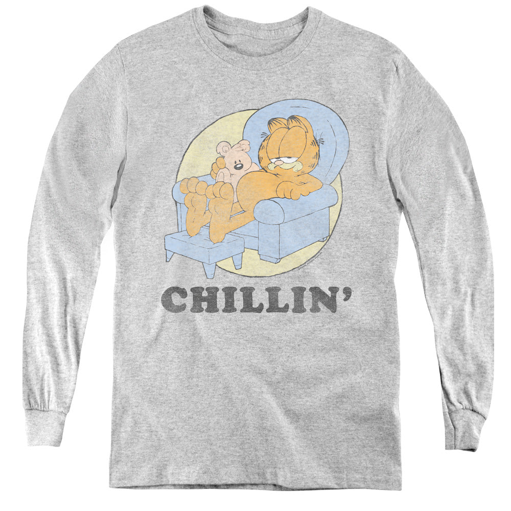 GARFIELD/CHILLIN - YOUTH LONG SLEEVE TEE - ATHLETIC HEATHER
