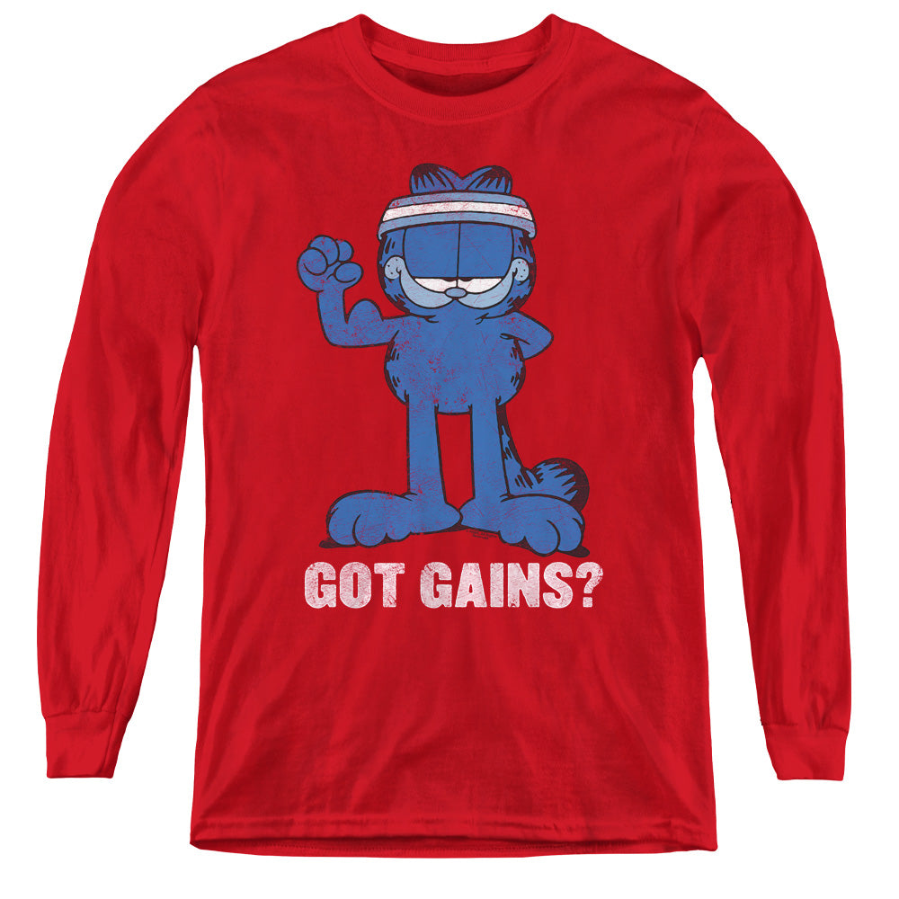 GARFIELD/GOT GAINS - YOUTH LONG SLEEVE TEE - RED