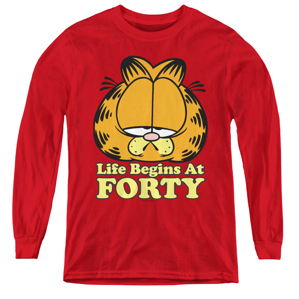 GARFIELD/LIFE BEGINS AT FORTY - YOUTH LONG SLEEVE TEE - RED