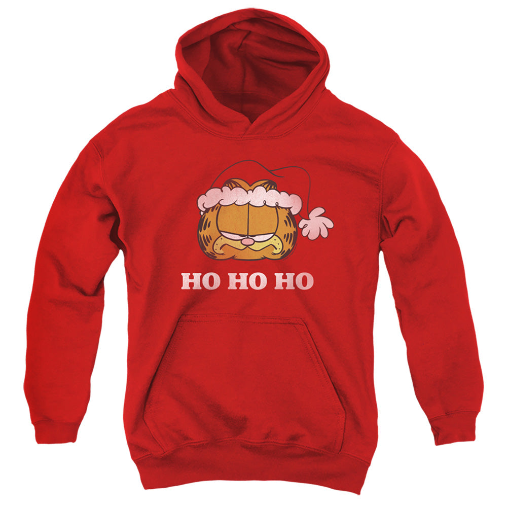 GARFIELD/HO HO HO - YOUTH PULLOVER HOODIE - RED
