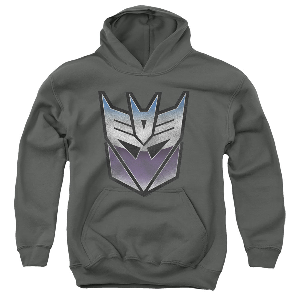 TRANSFORMERS/VINTAGE DECEPTICON LOGO - YOUTH PULLOVER HOODIE - CHARCOAL