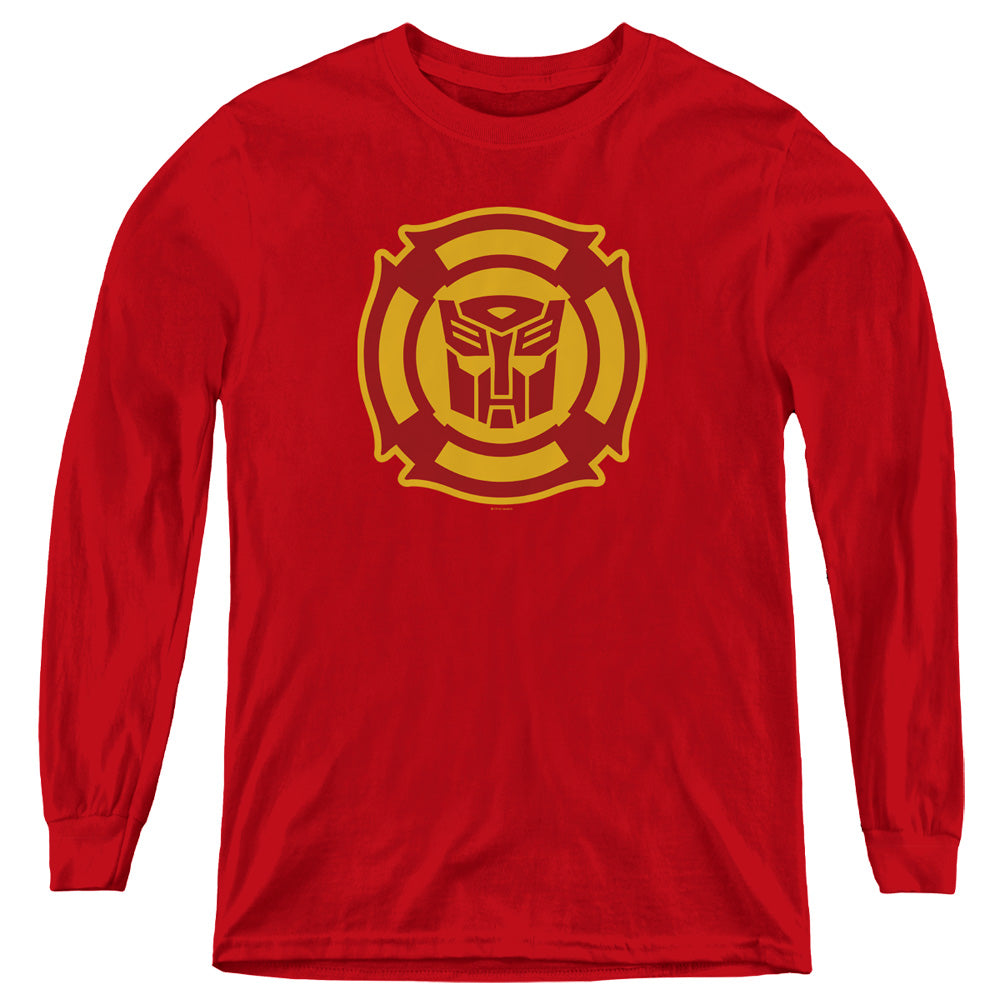 TRANSFORMERS/RESCUE BOTS LOGO - YOUTH LONG SLEEVE TEE - RED