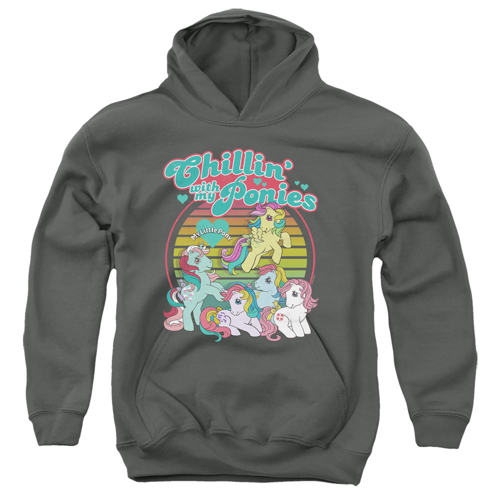 MY LITTLE PONY RETRO/CHILLIN WITH MY PONIES - YOUTH PULLOVER HOODIE - CHARCOAL