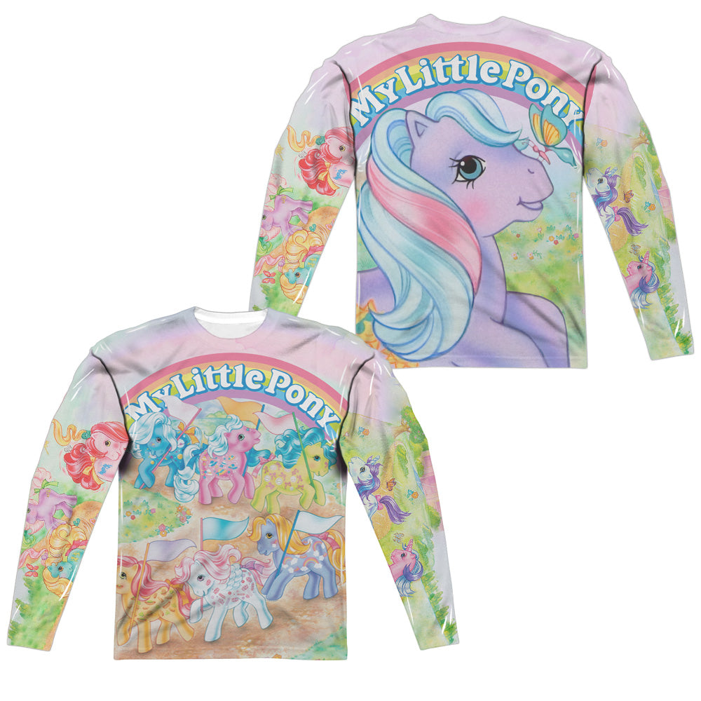 MY LITTLE PONY RETRO/CLASSIC PONIES (FRONT/BACK PRINT) - L/S ADULT POLY CREW  - MULTI