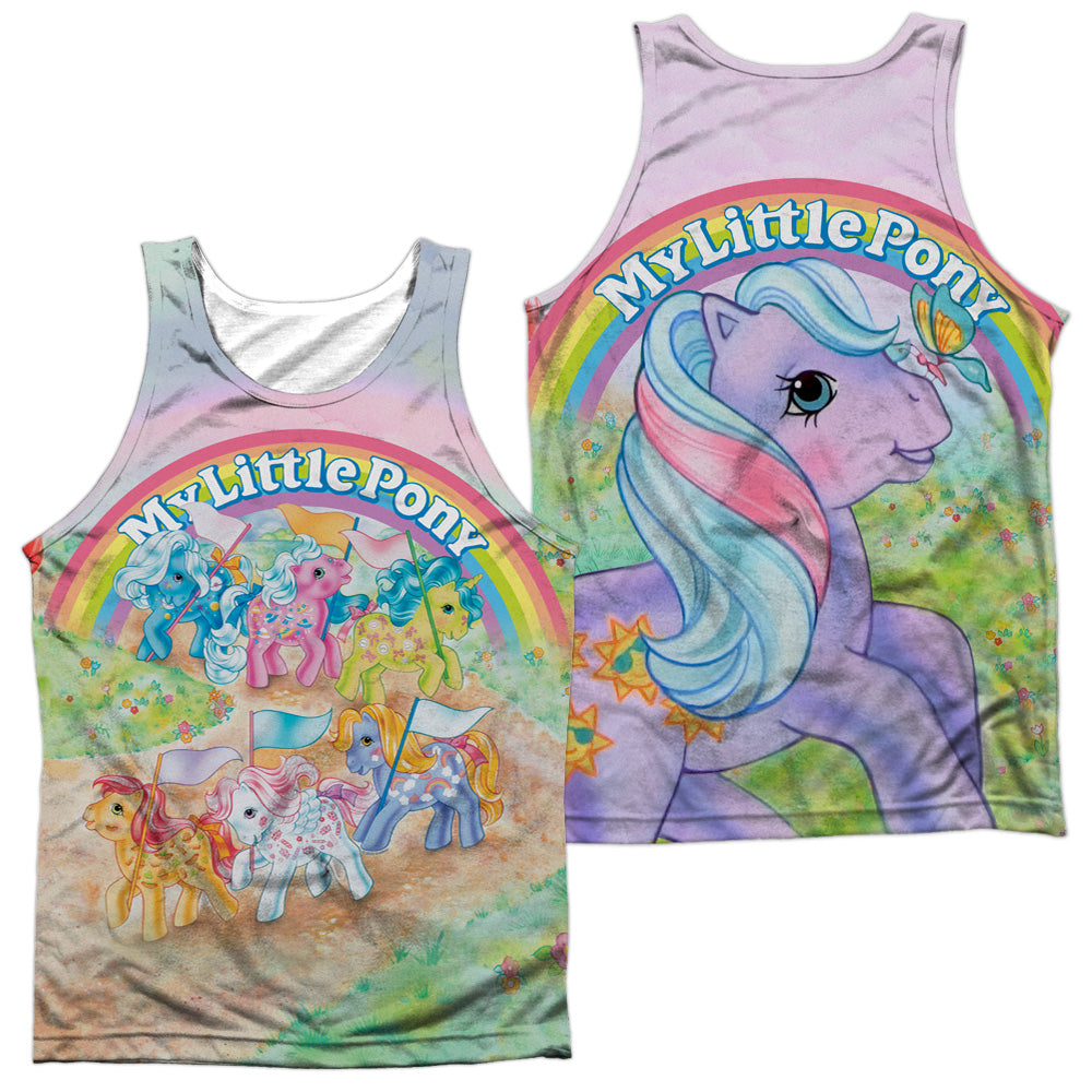 MY LITTLE PONY RETRO/CLASSIC PONIES (FRONT/BACK PRINT) - ADULT POLY TANK TOP - MULTI