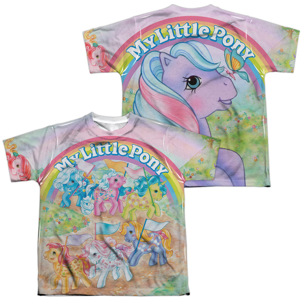 MY LITTLE PONY RETRO/CLASSIC PONIES (FRONT/BACK PRINT) - S/S YOUTH POLY CREW - MULTI