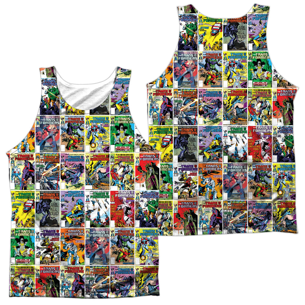 TRANSFORMERS/COVER COLLAGE (FRONT/BACK PRINT) - ADULT POLY TANK TOP - MULTI