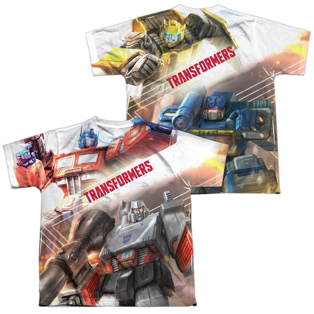 TRANSFORMERS/WARRIORS OF CYBERTRON (FRONT/BACK PRINT) - S/S YOUTH POLY CREW - MULTI