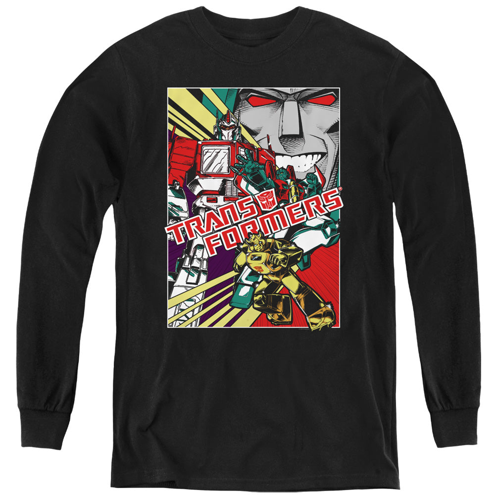 TRANSFORMERS/COMIC POSTER - YOUTH LONG SLEEVE TEE - BLACK