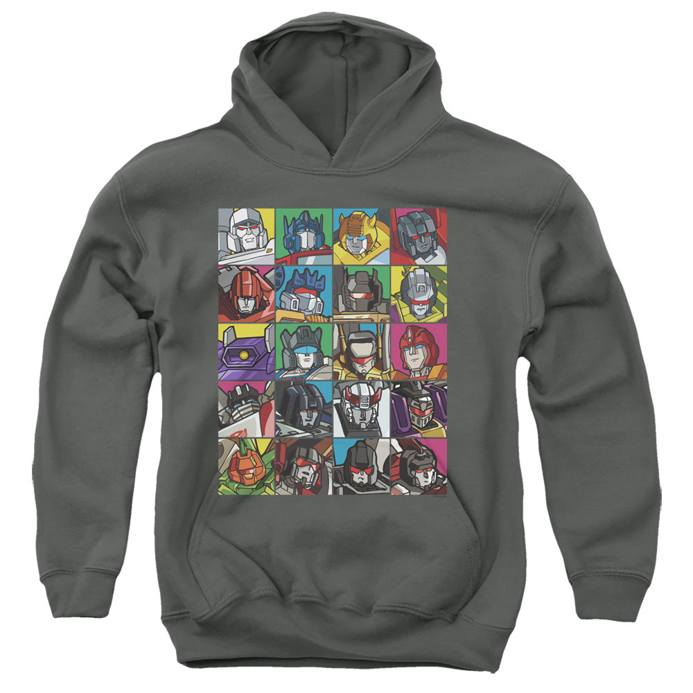 TRANSFORMERS/TRANSFORMER SQUARES - YOUTH PULLOVER HOODIE - CHARCOAL