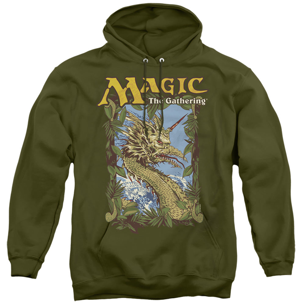 MAGIC THE GATHERING/MIRAGE DECK ART - ADULT PULLOVER HOODIE - MILITARY GREEN