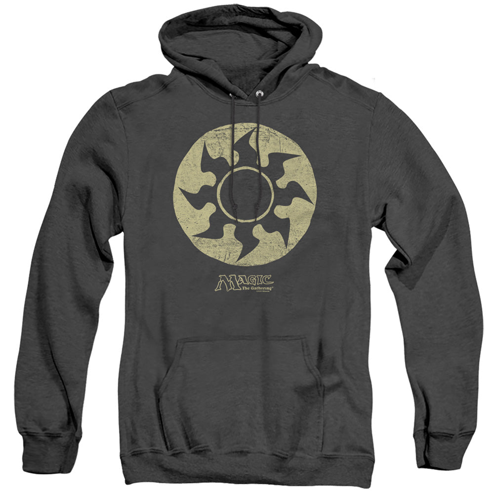 MAGIC THE GATHERING/WHITE SYMBOL - ADULT HEATHER HOODIE - BLACK