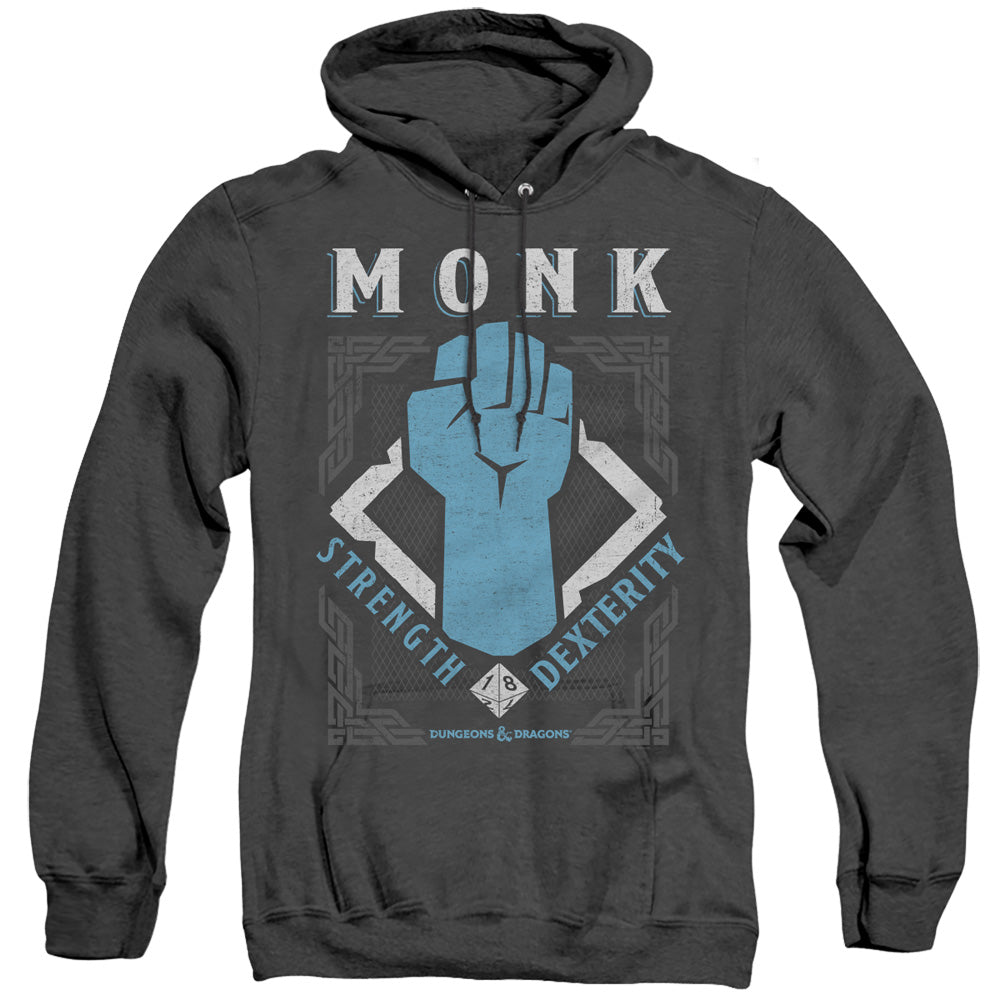 DUNGEONS AND DRAGONS/MONK - ADULT HEATHER HOODIE - BLACK