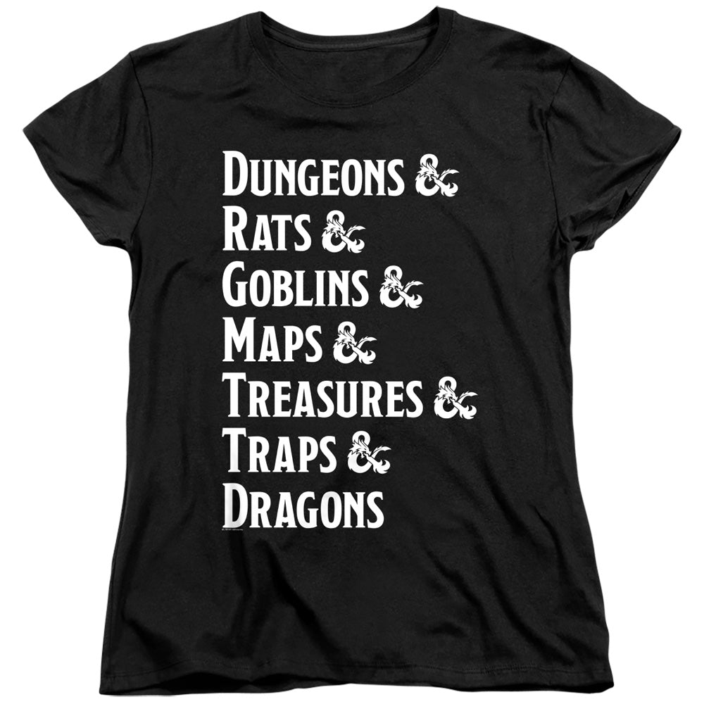 DUNGEONS AND DRAGONS/DUNGEON LIST - S/S WOMENS TEE - BLACK