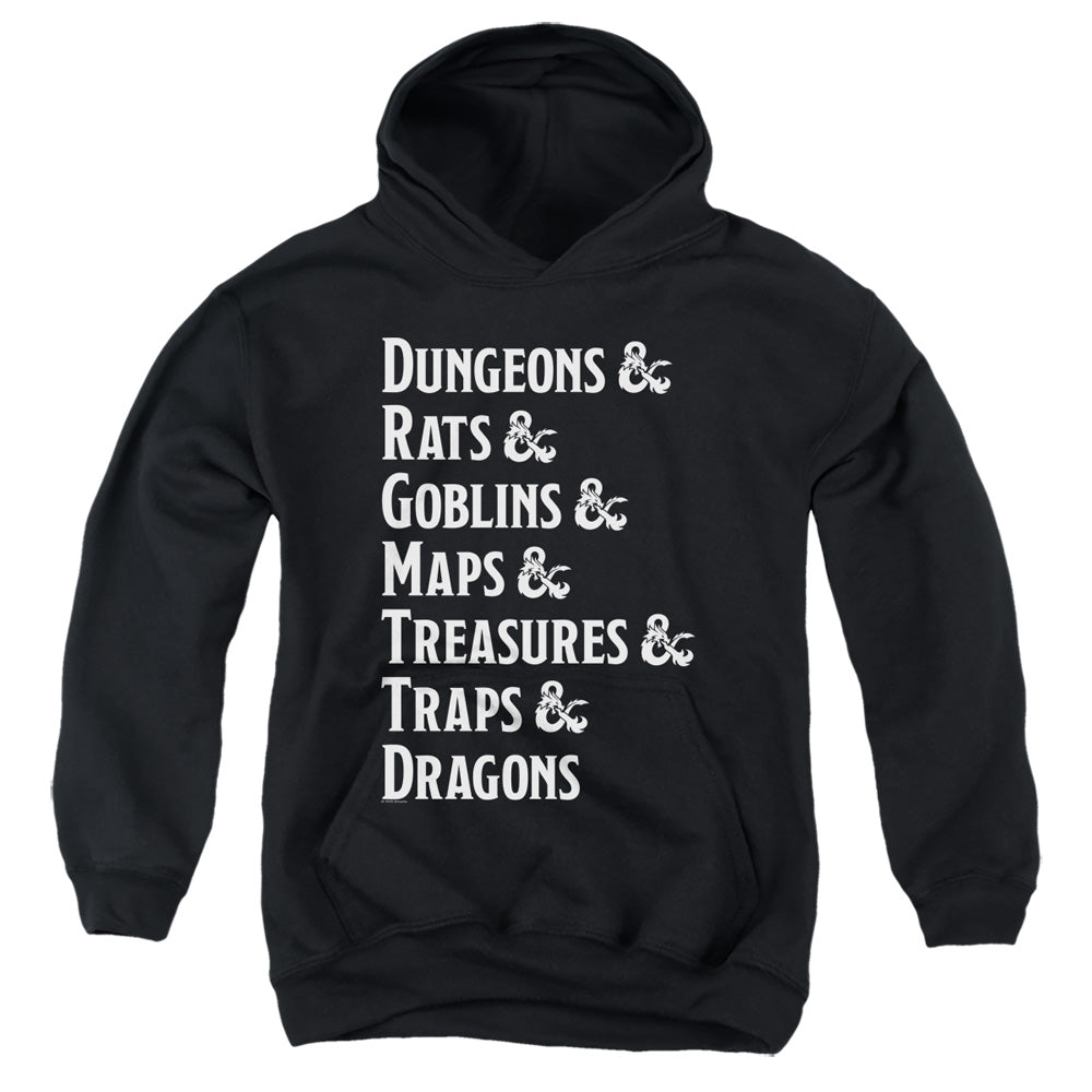 DUNGEONS AND DRAGONS/DUNGEON LIST - YOUTH PULLOVER HOODIE - BLACK