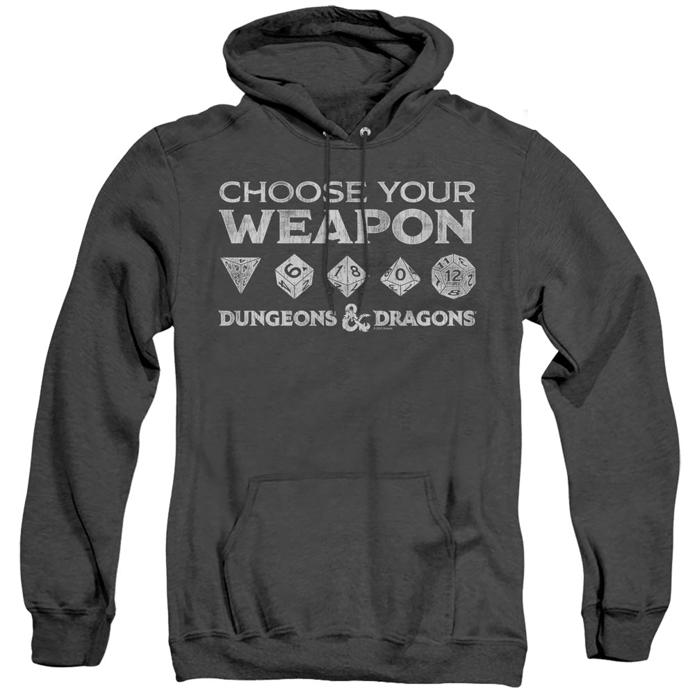 DUNGEONS AND DRAGONS/CHOOSE YOUR WEAPON - ADULT HEATHER HOODIE - BLACK