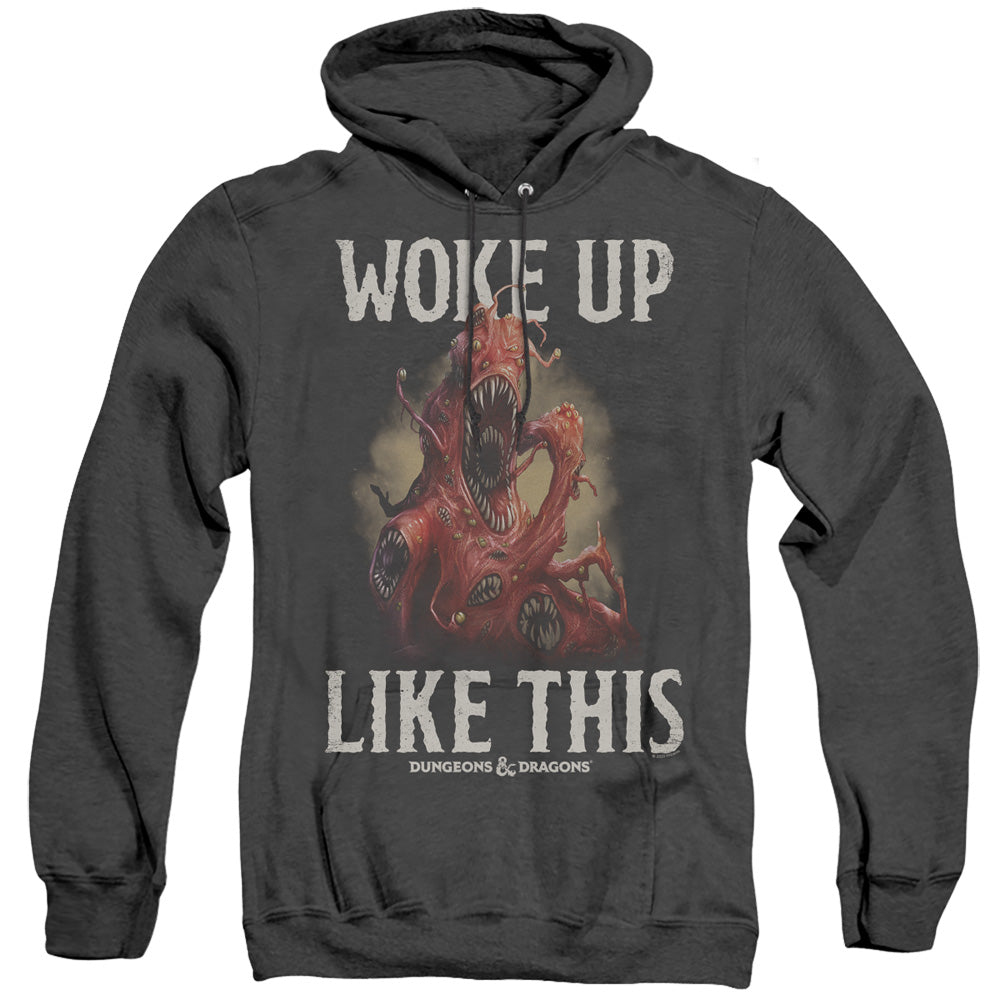 DUNGEONS AND DRAGONS/WOKE LIKE THIS - ADULT HEATHER HOODIE - BLACK