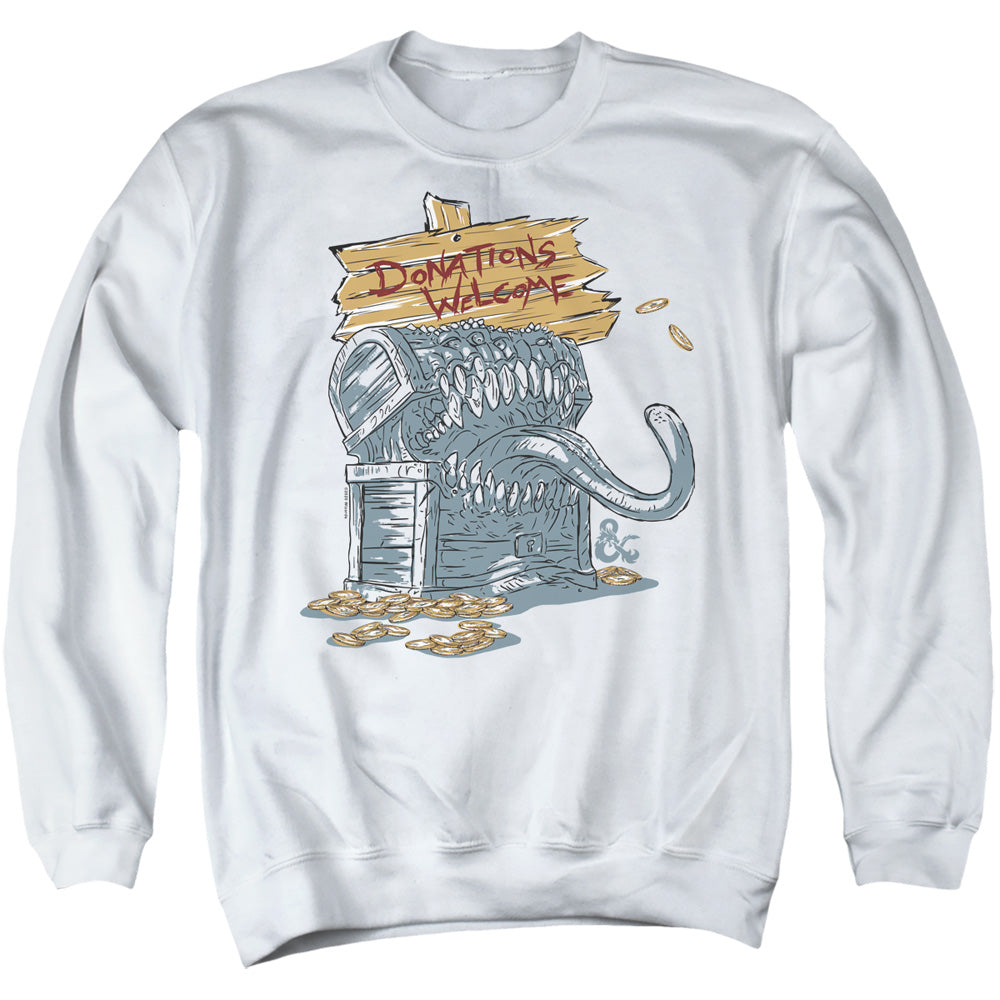 DUNGEONS AND DRAGONS/DONATIONS WELCOME MIMIC - ADULT CREWNECK SWEATSHIRT - WHITE