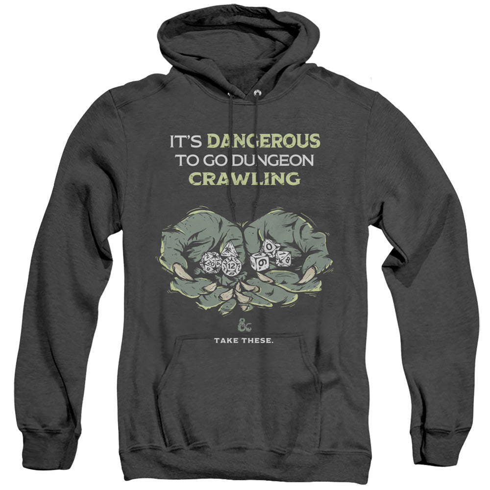 DUNGEONS AND DRAGONS/DANGEROUS TO GO ALONE - ADULT HEATHER HOODIE - BLACK