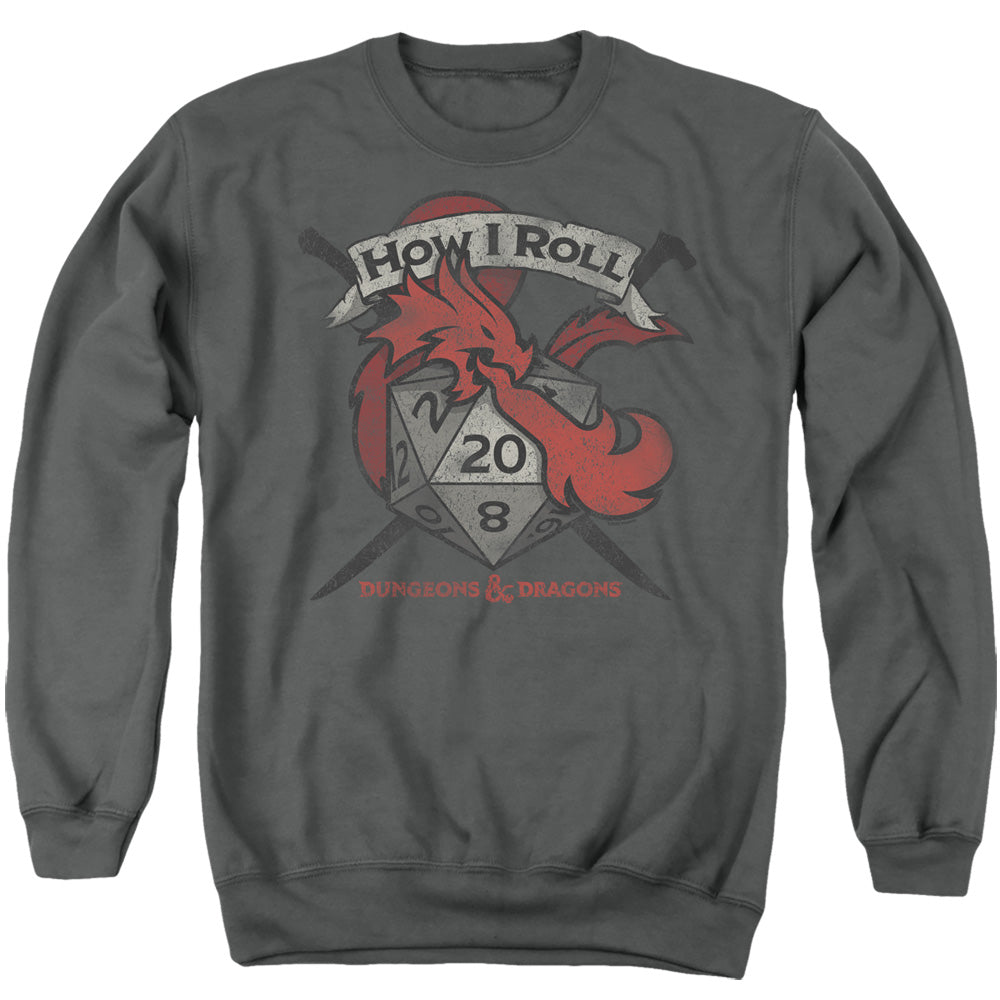 DUNGEONS AND DRAGONS/HOW I ROLL D AND D - ADULT CREWNECK SWEATSHIRT - CHARCOAL