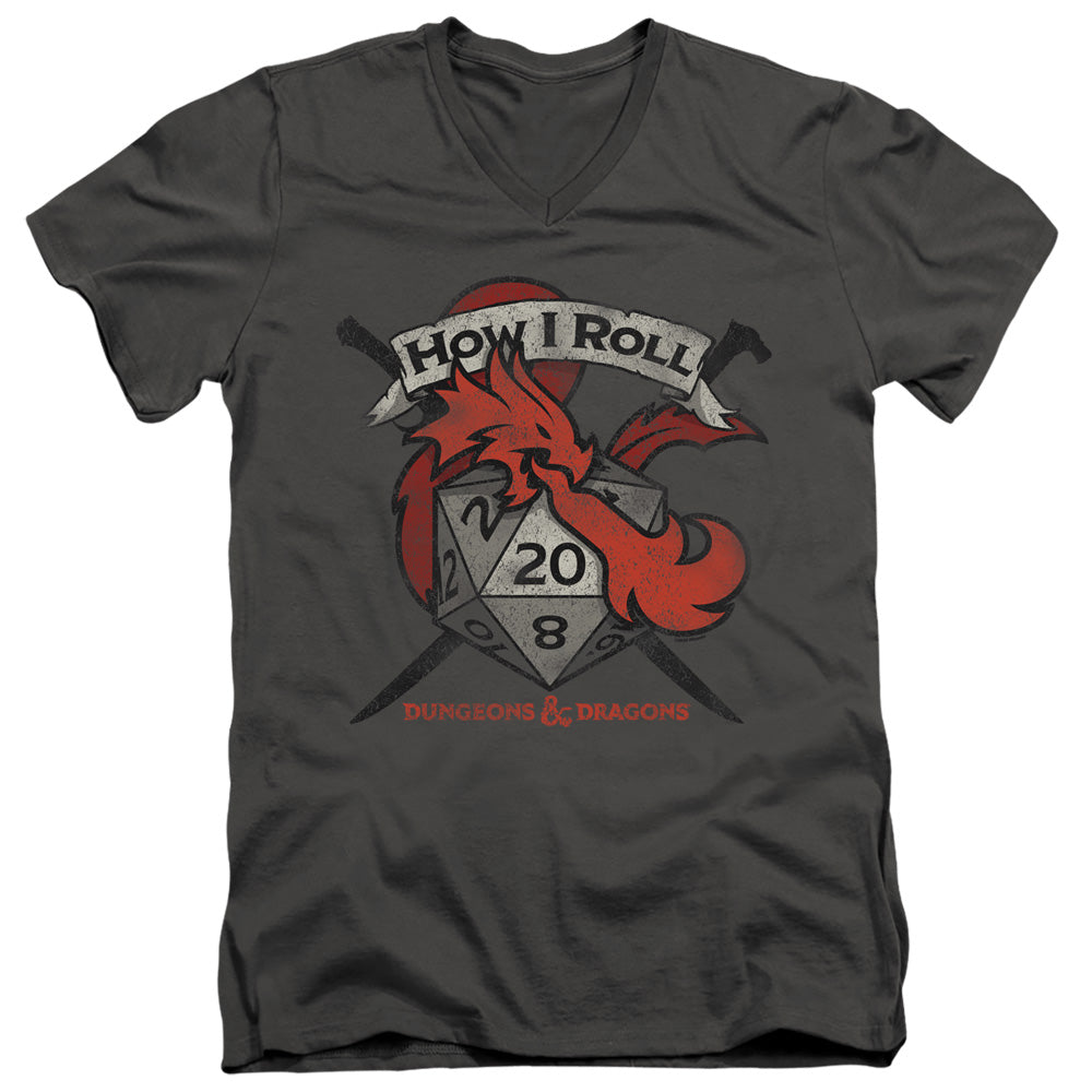 DUNGEONS AND DRAGONS/HOW I ROLL D AND D - S/S ADULT V-NECK 30/1 - CHARCOAL