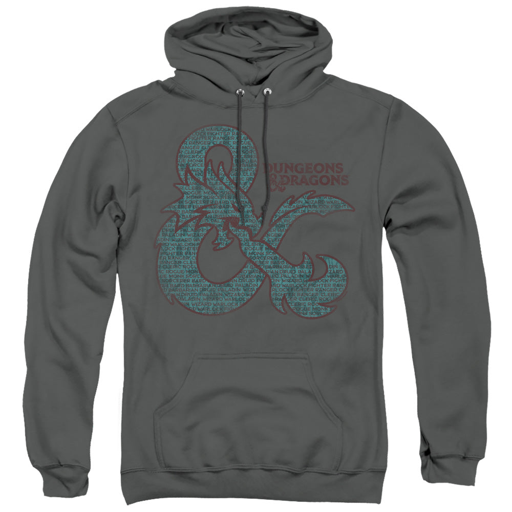 DUNGEONS AND DRAGONS/AMPERSAND CLASSES - ADULT PULLOVER HOODIE - CHARCOAL