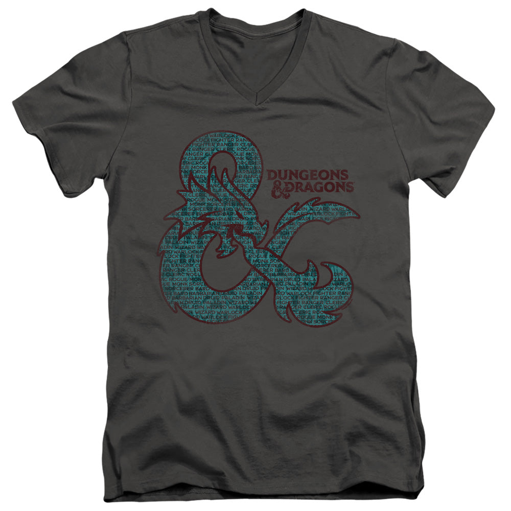 DUNGEONS AND DRAGONS/AMPERSAND CLASSES - S/S ADULT V-NECK 30/1 - CHARCOAL