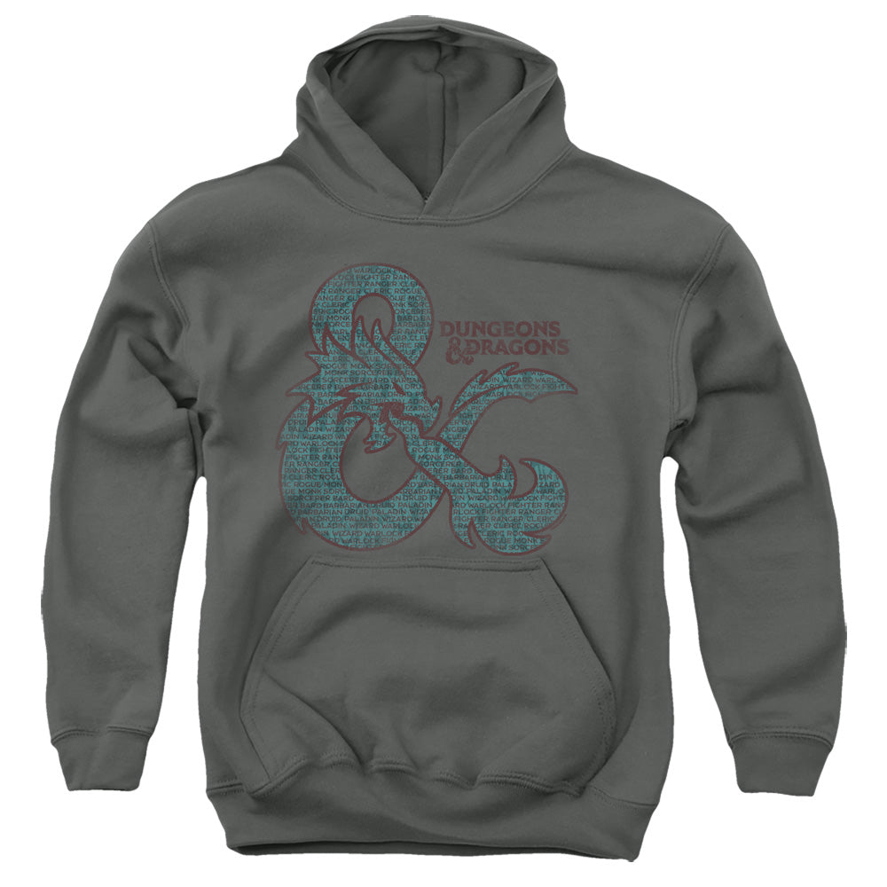 DUNGEONS AND DRAGONS/AMPERSAND CLASSES - YOUTH PULLOVER HOODIE - CHARCOAL