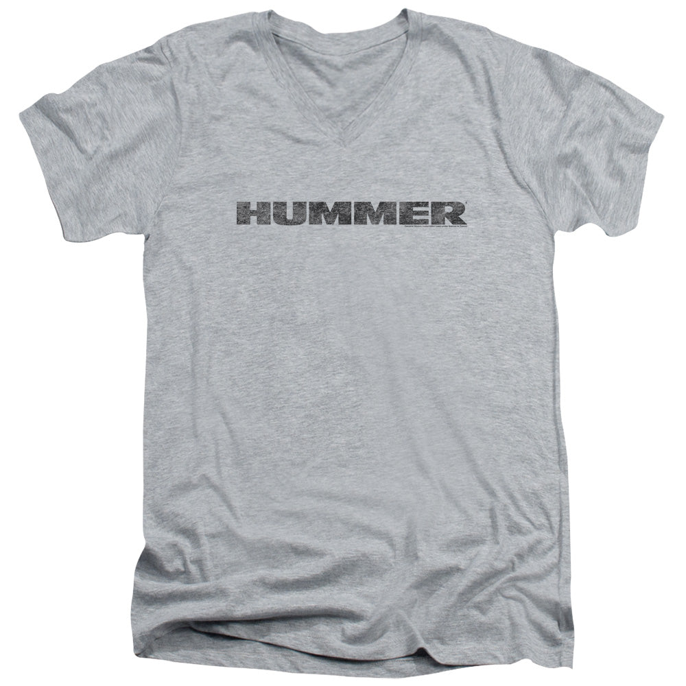 HUMMER/DISTRESSED HUMMER LOGO - S/S ADULT V-NECK 30/1 - ATHLETIC HEATHER