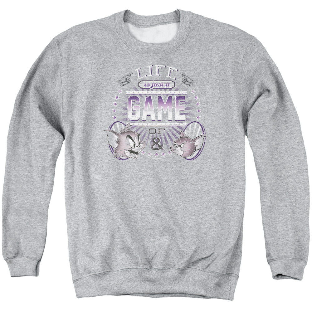 TOM AND JERRY/LIFE IS A GAME - ADULT CREWNECK SWEATSHIRT - ATHLETIC HEATHER