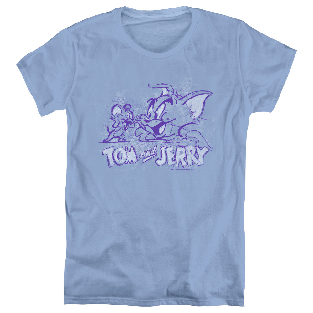 TOM AND JERRY/SKETCHY - S/S WOMENS TEE - CAROLINA BLUE