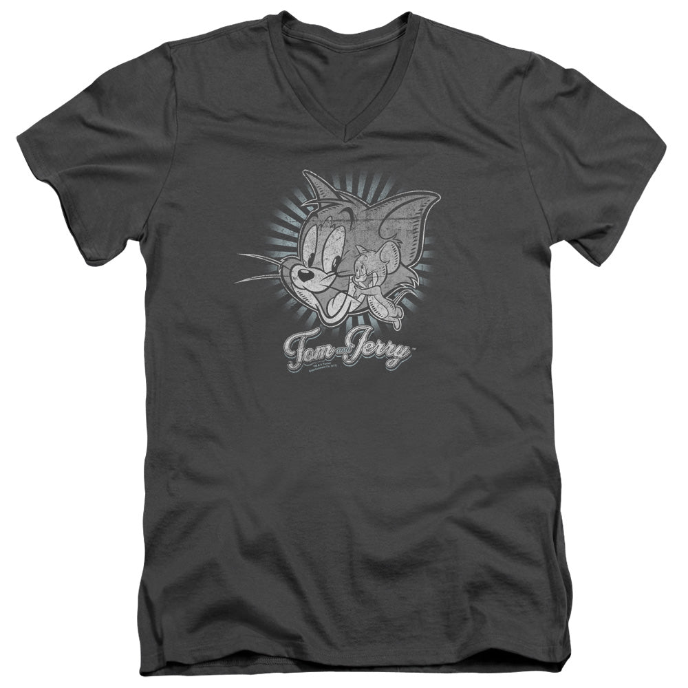 TOM AND JERRY/CLASSIC PALS - S/S ADULT V-NECK 30/1 - CHARCOAL