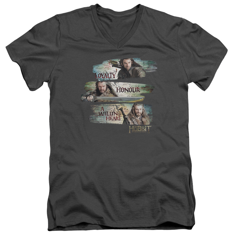THE HOBBIT/LOYALTY AND HONOUR - S/S ADULT V-NECK 30/1 - CHARCOAL