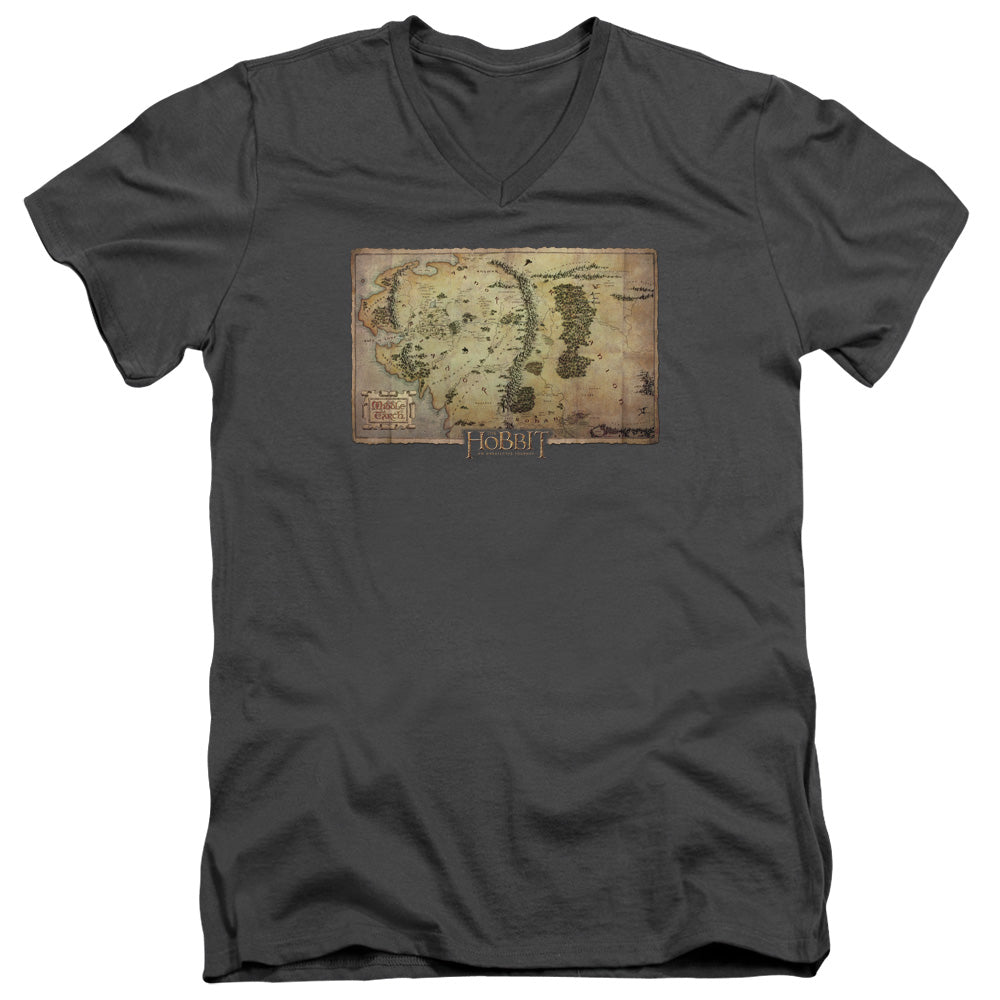 THE HOBBIT/MIDDLE EARTH MAP - S/S ADULT V-NECK 30/1 - CHARCOAL