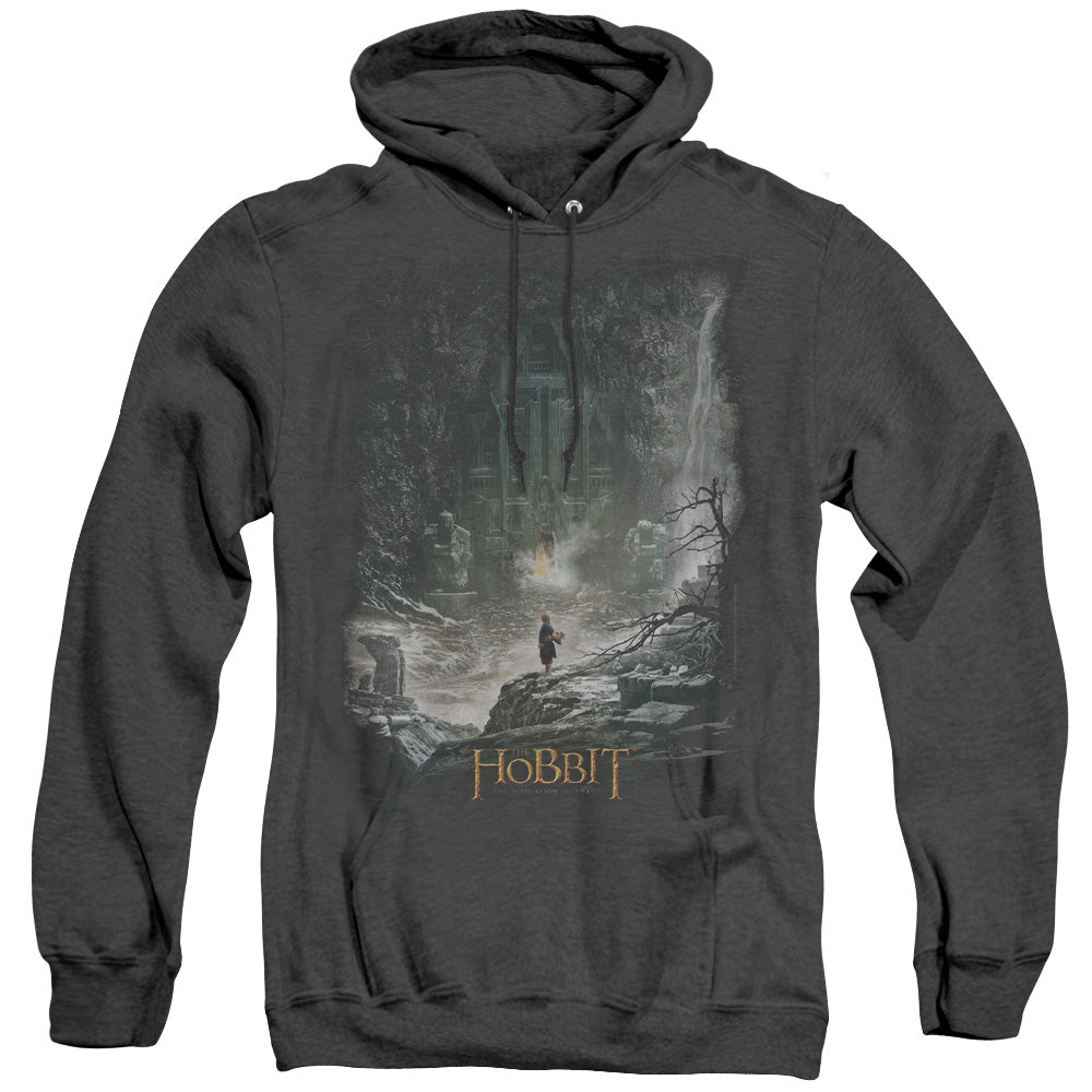HOBBIT/AT SMAUGS DOOR - ADULT HEATHER HOODIE - BLACK