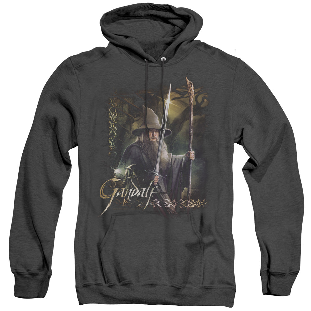 HOBBIT/SWORD AND STAFF - ADULT HEATHER HOODIE - BLACK
