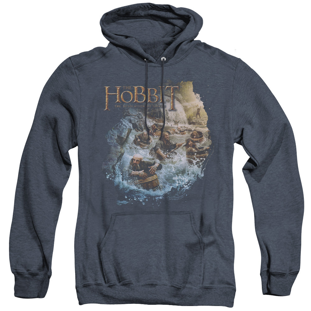 HOBBIT/BARRELING DOWN - ADULT HEATHER HOODIE - NAVY
