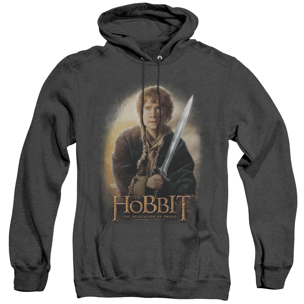 THE HOBBIT/BILBO AND STING - ADULT HEATHER HOODIE - BLACK