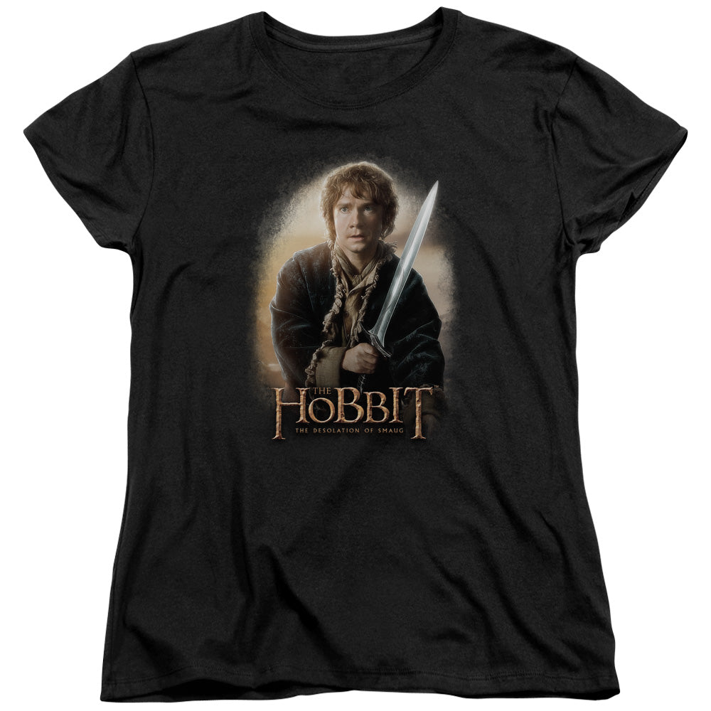 THE HOBBIT/BILBO AND STING - S/S WOMENS TEE - BLACK