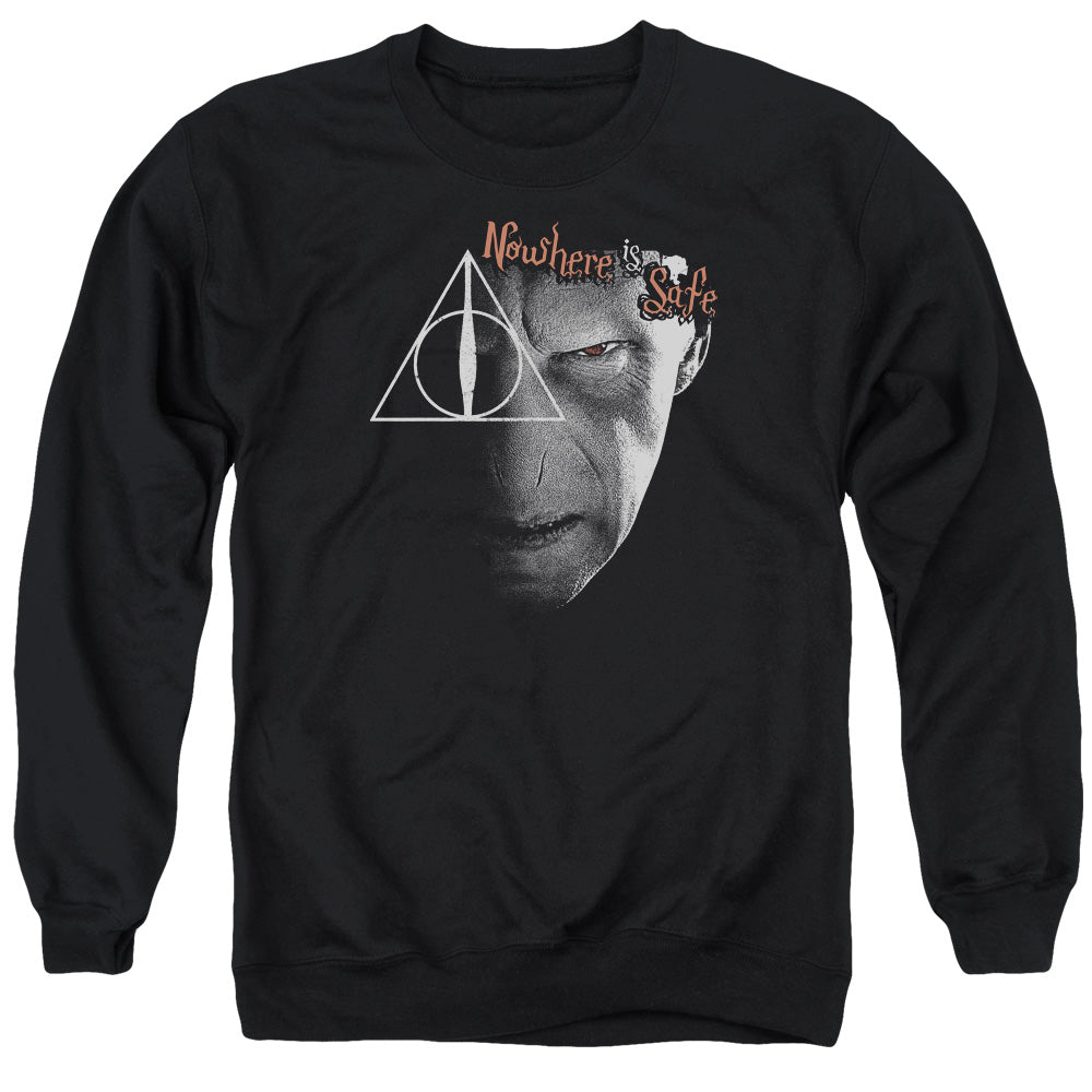 HARRY POTTER/NOWHERE IS SAFE - ADULT CREWNECK SWEATSHIRT - BLACK