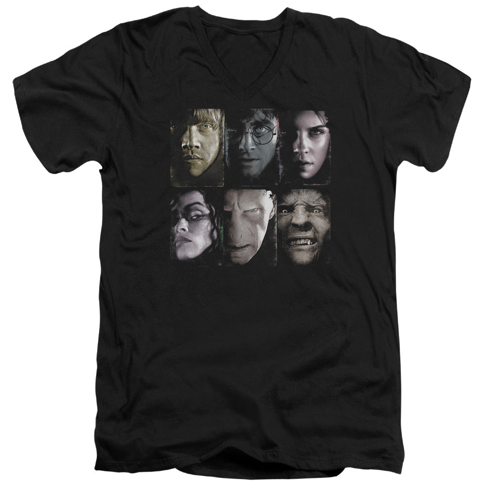 HARRY POTTER/HORIZONTAL HEADS - S/S ADULT V-NECK 30/1 - BLACK