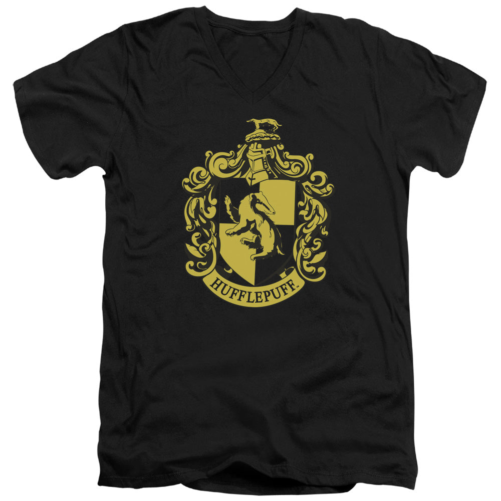 HARRY POTTER/HUFFLEPUFF CREST - S/S ADULT V-NECK 30/1 - BLACK