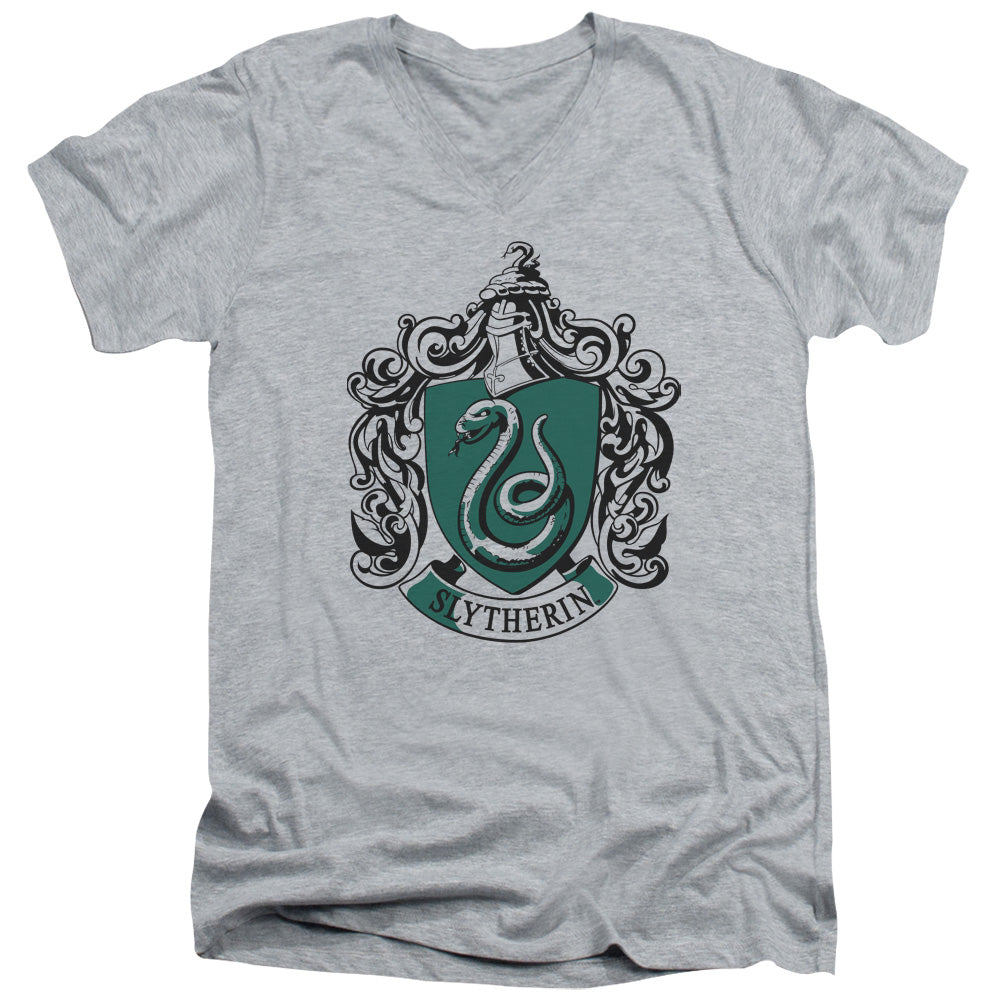 HARRY POTTER/SLYTHERIN CREST - S/S ADULT V-NECK 30/1 - ATHLETIC HEATHER