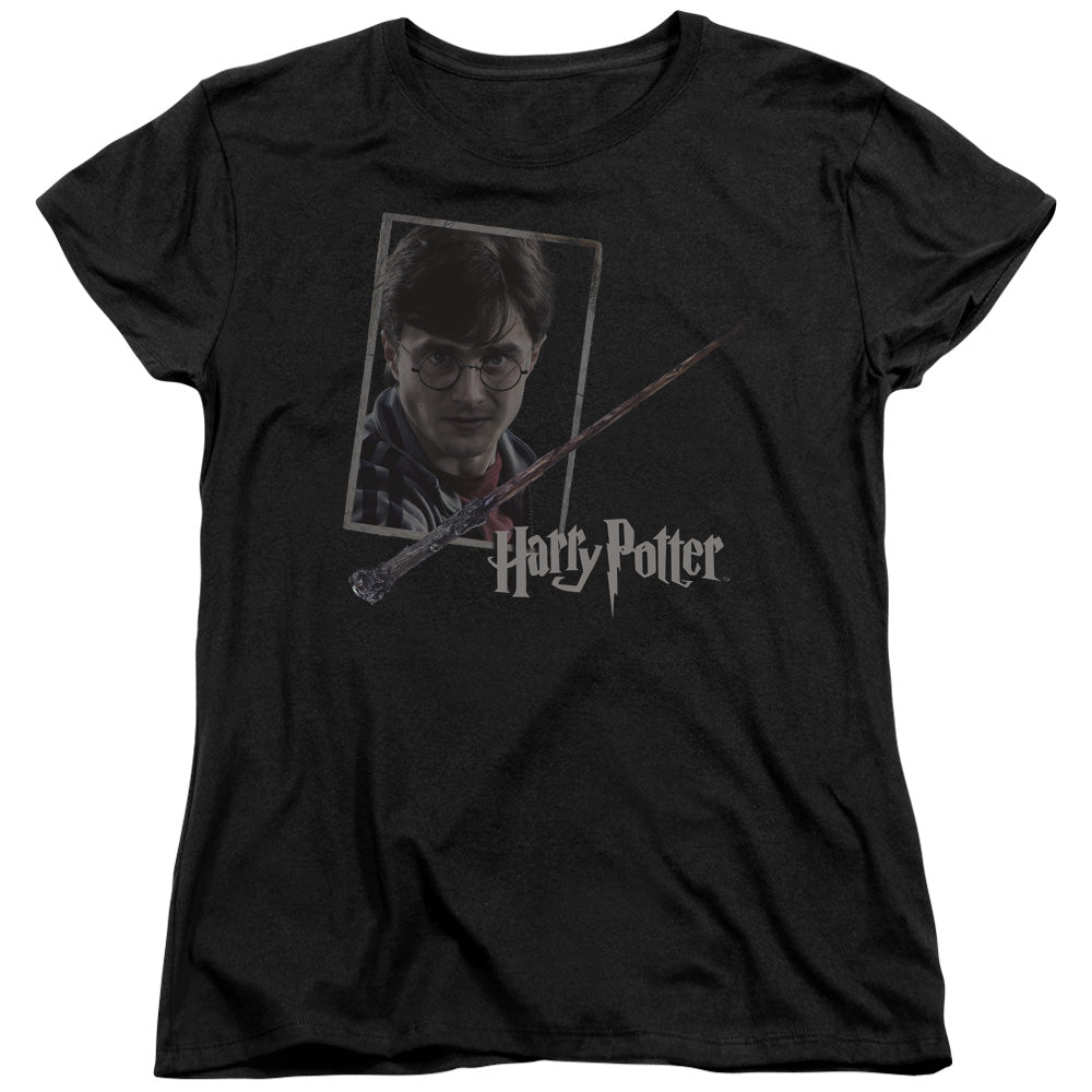 HARRY POTTER/HARRYS WAND PORTRAIT - S/S WOMENS TEE - BLACK