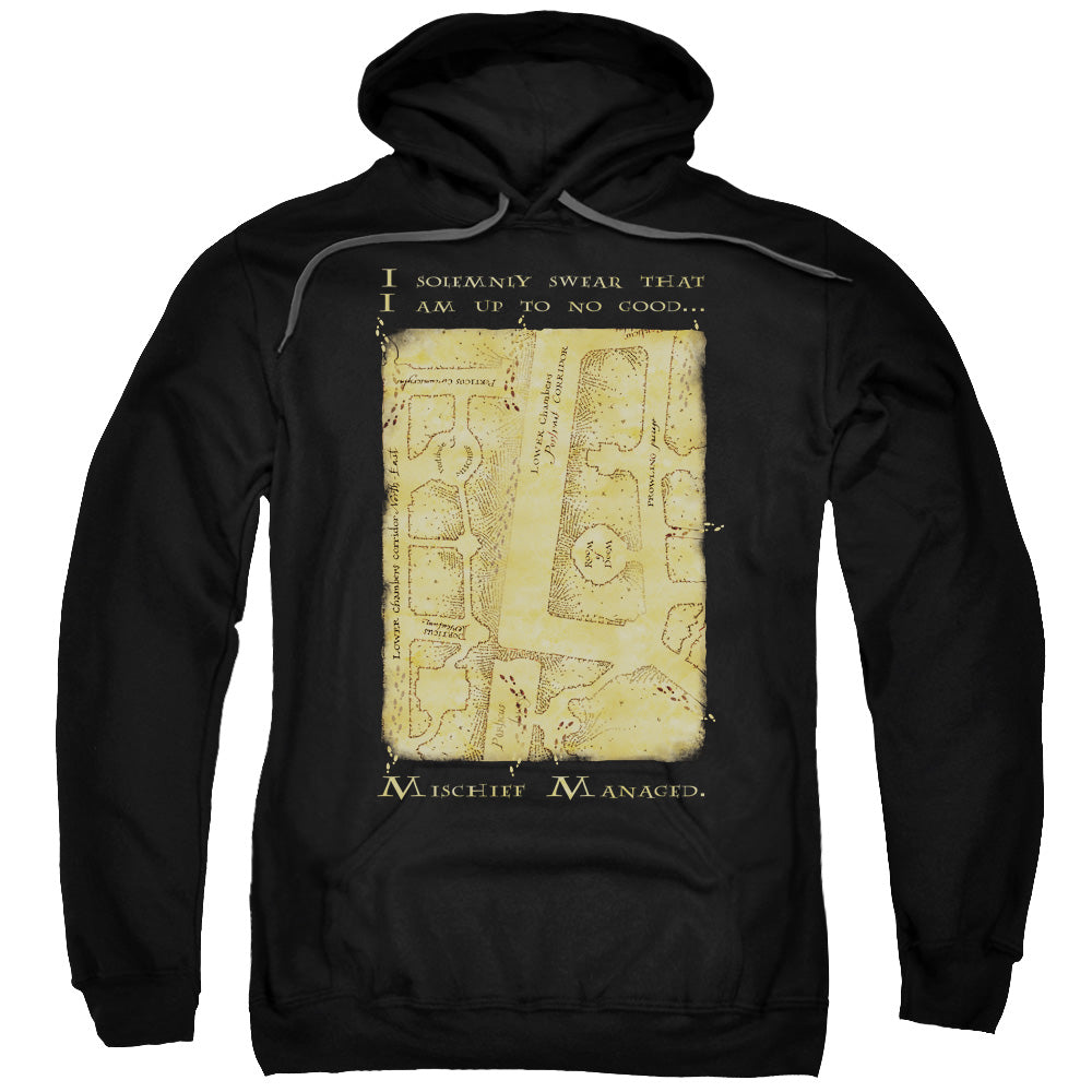 HARRY POTTER/MARAUDERS MAP INTERIOR WORDS - ADULT PULLOVER HOODIE - BLACK
